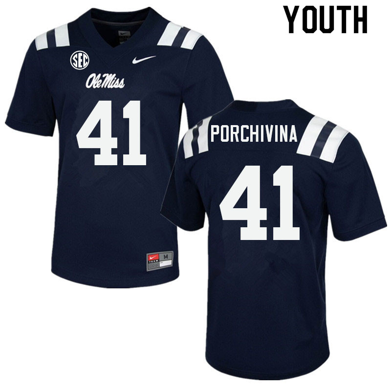 Youth #41 John Porchivina Ole Miss Rebels College Football Jerseys Sale-Navy